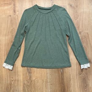 SHEIN Olive Green Blouse with Lace Cuffs EUC - Size Medium